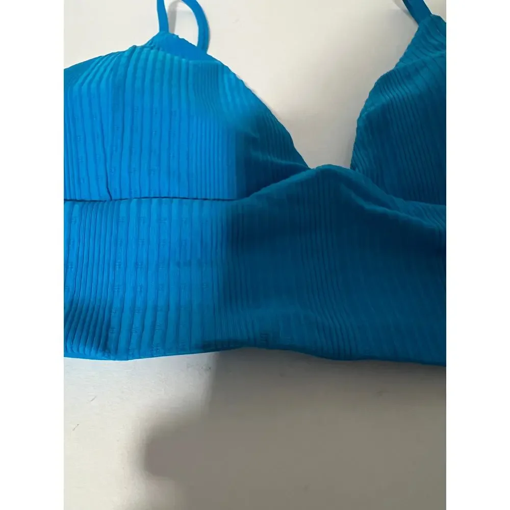 NWT L*Space Women's Ribbed Pointelle Winnie Bikini Swim Top Electric Blue SZ XL